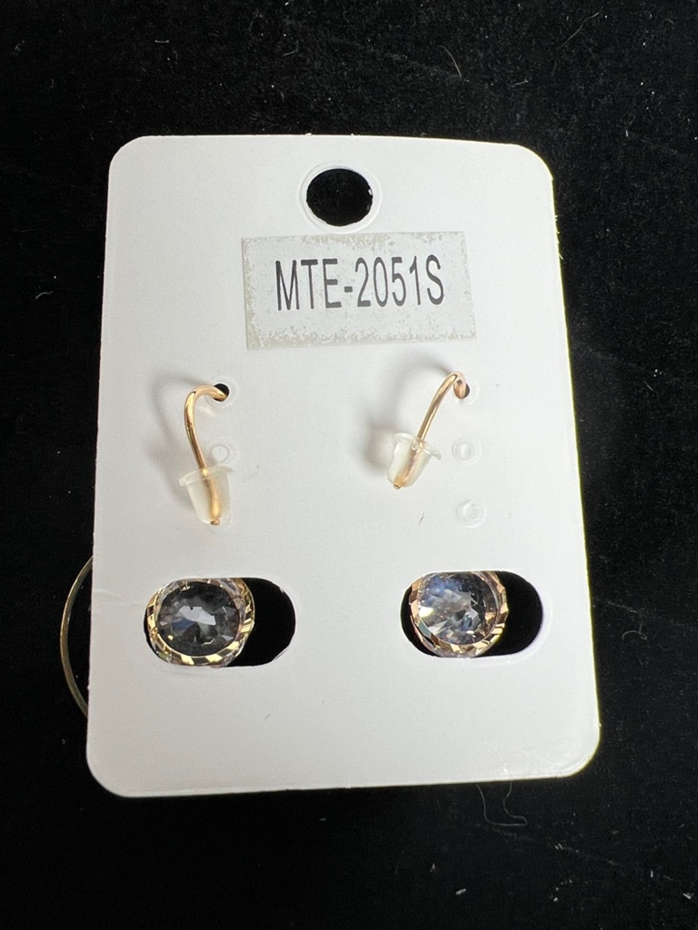 Mint Gold Hoop Earrings with Clear Crystal Drops - Picture 3 of 7